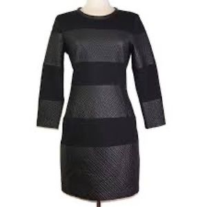 THEORY Black 3/4 Sleeve Sheath Dress midi quilted panels Small S